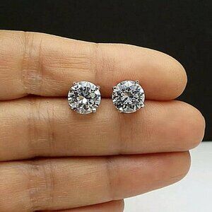 6 Ct TW Round Cut FL/D Moissanite Solitaire Stud Earrings 14K White Gold 9mm